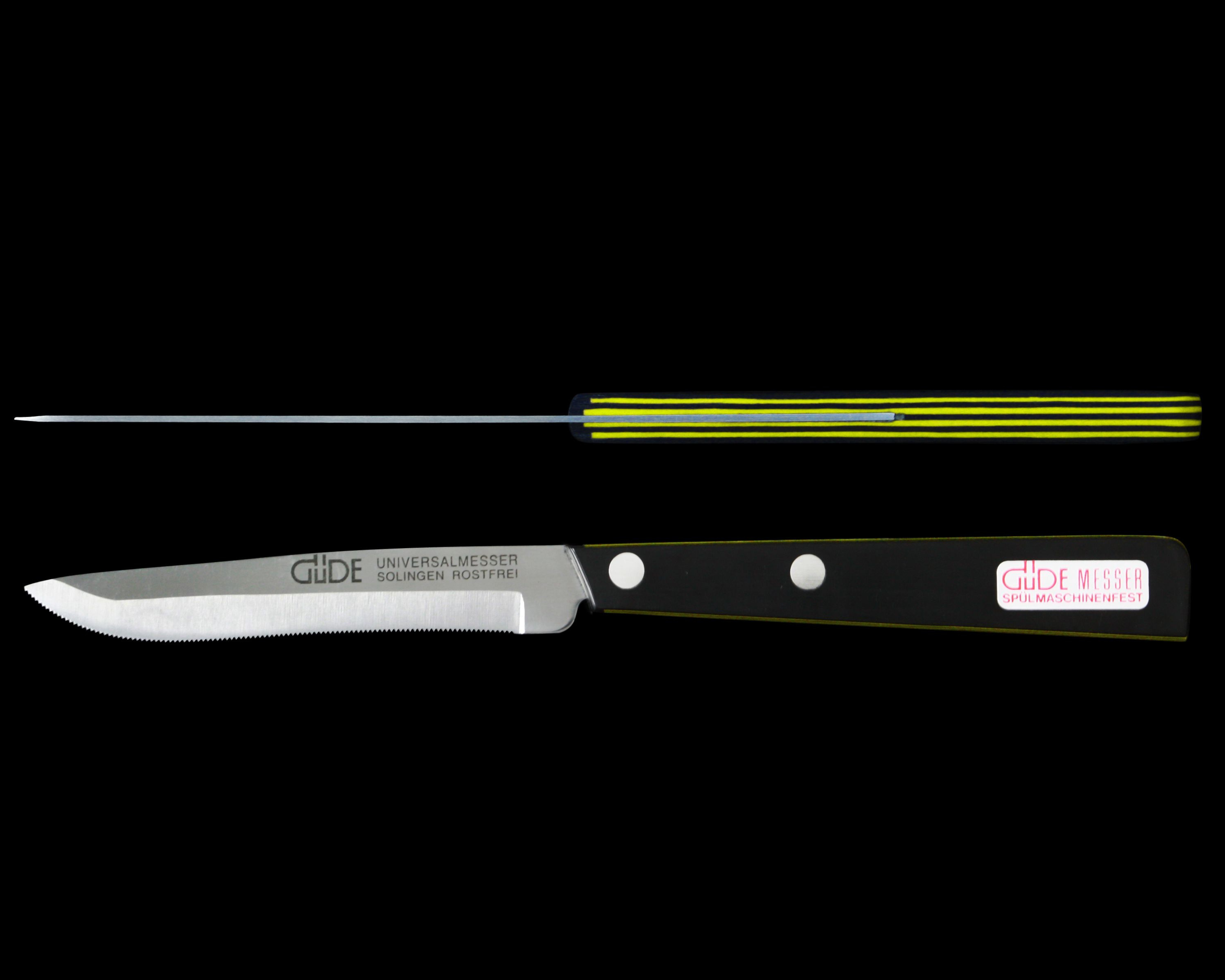 Gude Universal Knife Series 4", Black / Yellow Hostaform Handle and Serrated Blade - GuedeUSA