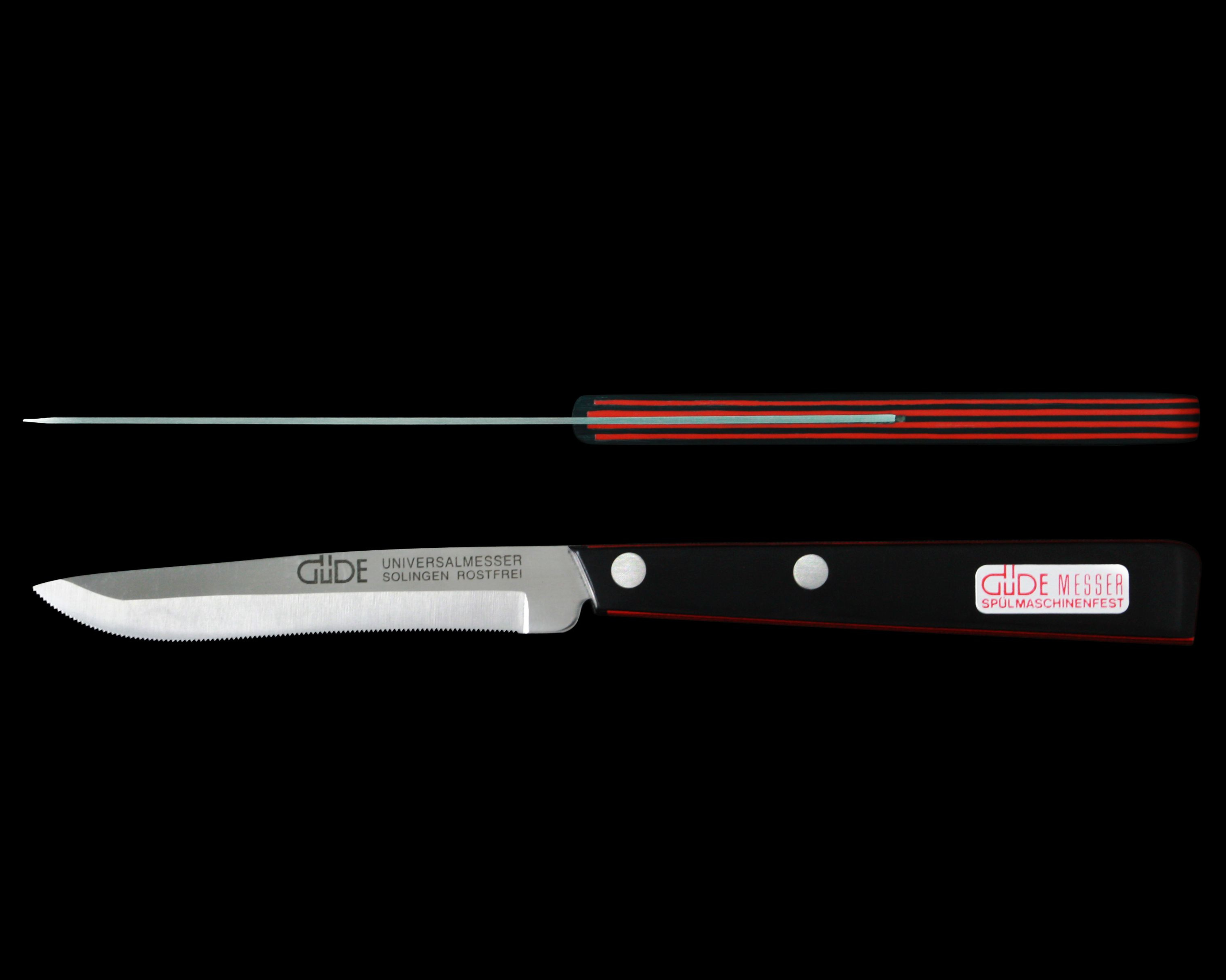 Gude Universal Knife Series 4", Black / Red Hostaform Handle and Serrated Blade - GuedeUSA
