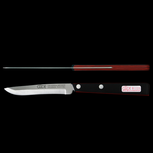 Gude Universal Knife Series 4", Black / Red Hostaform Handle and Serrated Blade - GuedeUSA
