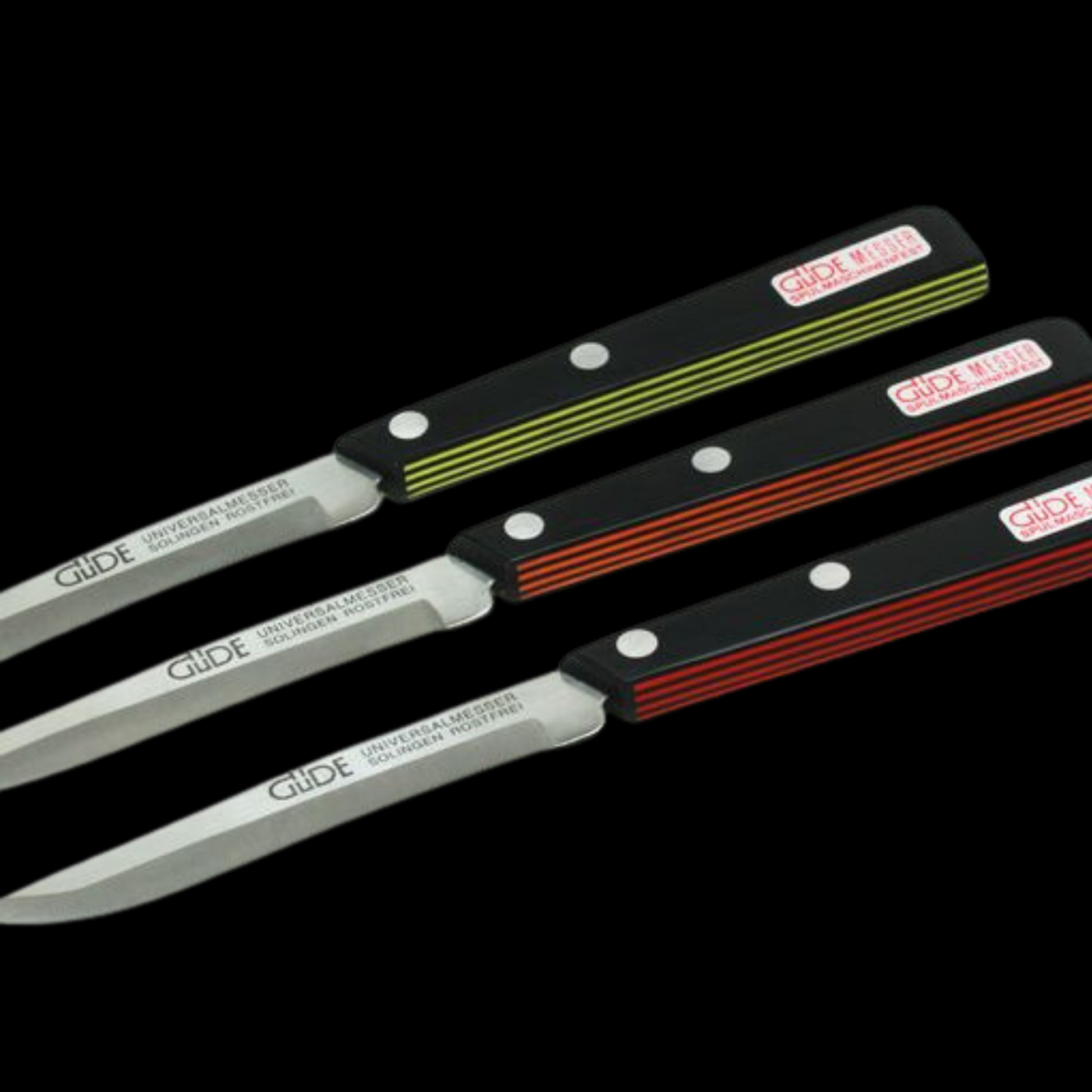 Gude Universal Knife Series 4", Black / Red Hostaform Handle and Serrated Blade - GuedeUSA