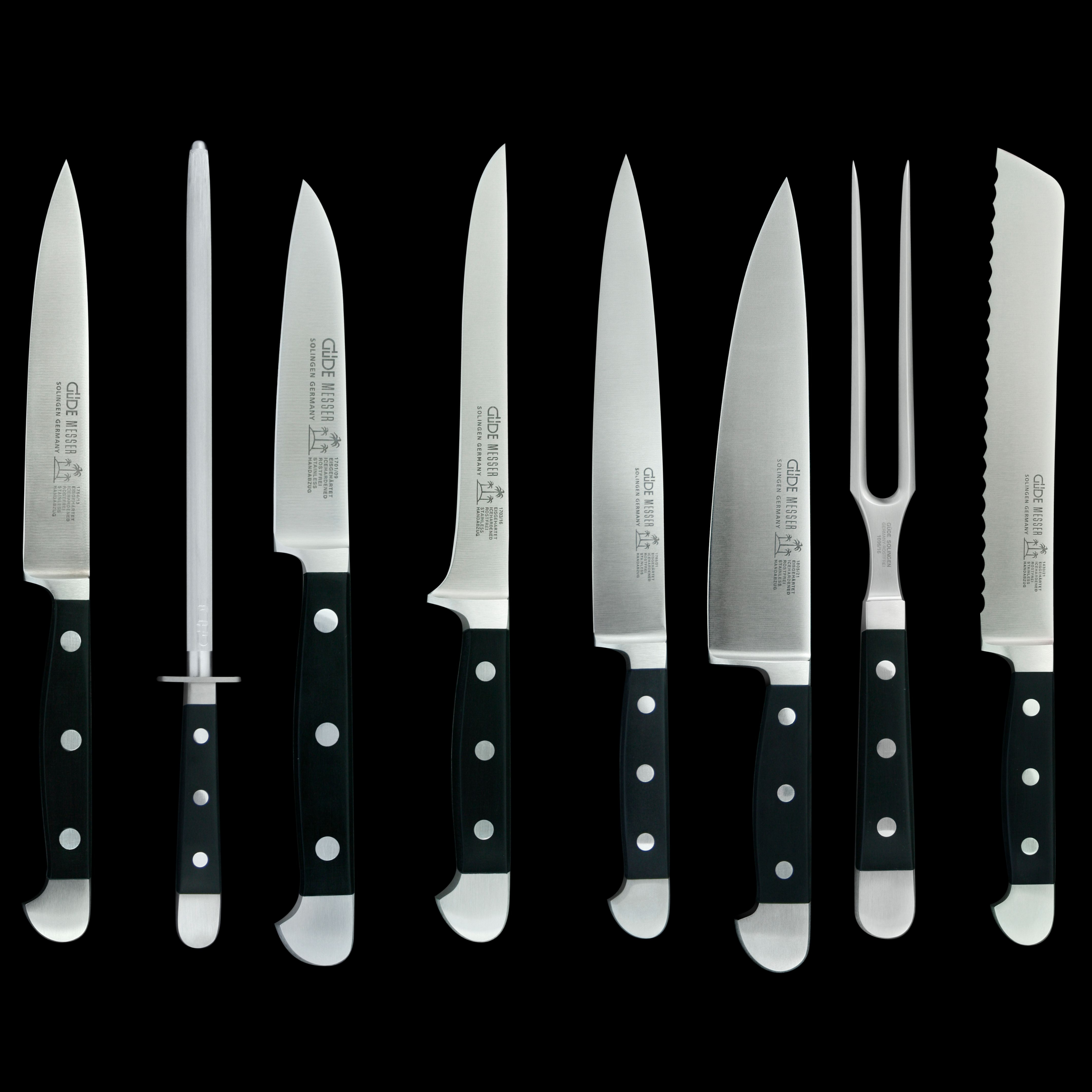 Güde Alpha Series 10-piece knife block set, hand-forged and hand-sharpened in Solingen, Germany