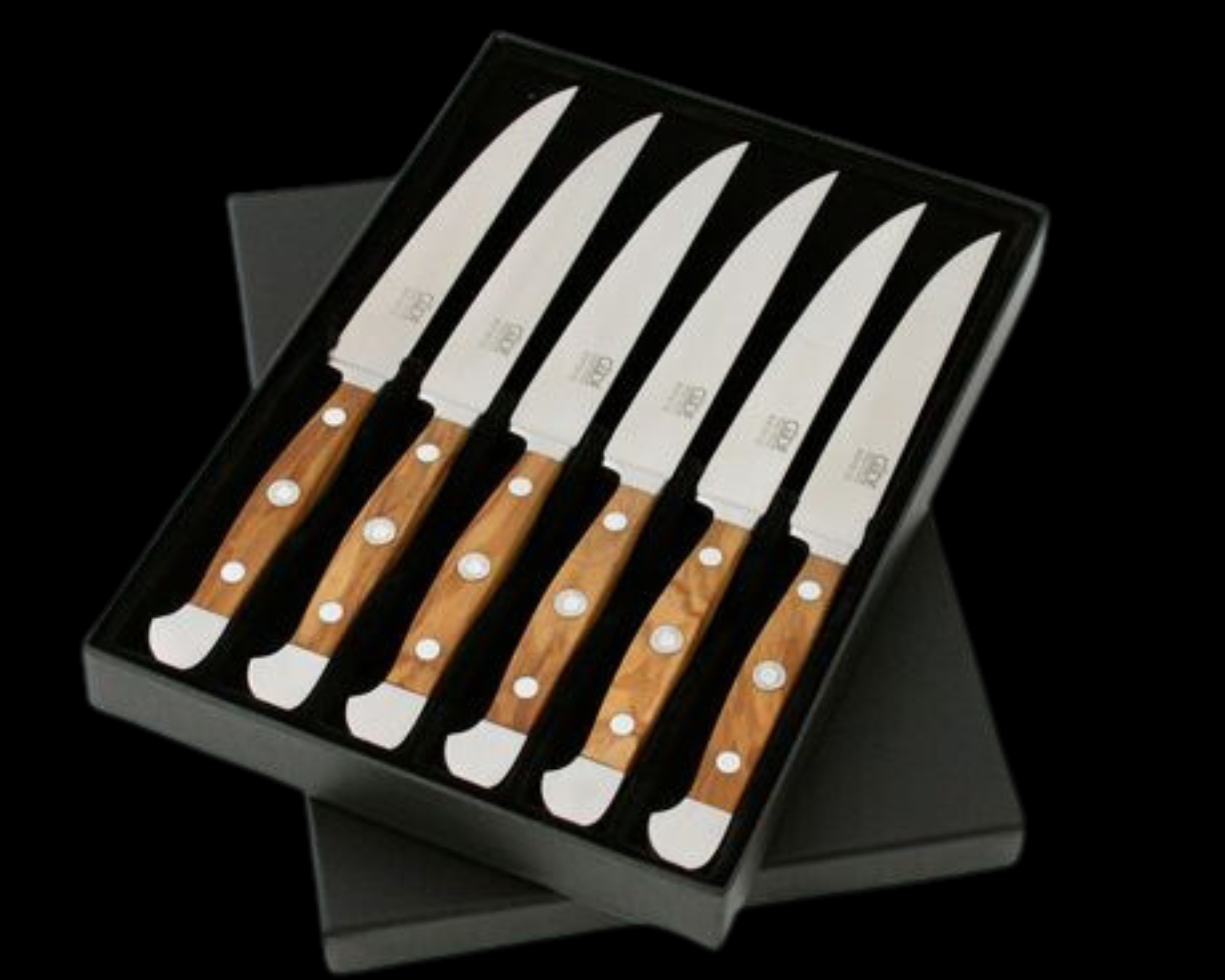 Gude Alpha Olive Series 6pc Steak Knife Set, Olivewood Handle and Serrated Blade - GuedeUSA