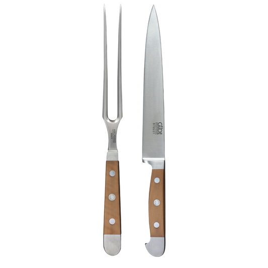 Gude Alpha Pear Forged Double Bolster 2-Piece Carving Set, Luxury Pear Wood Handle