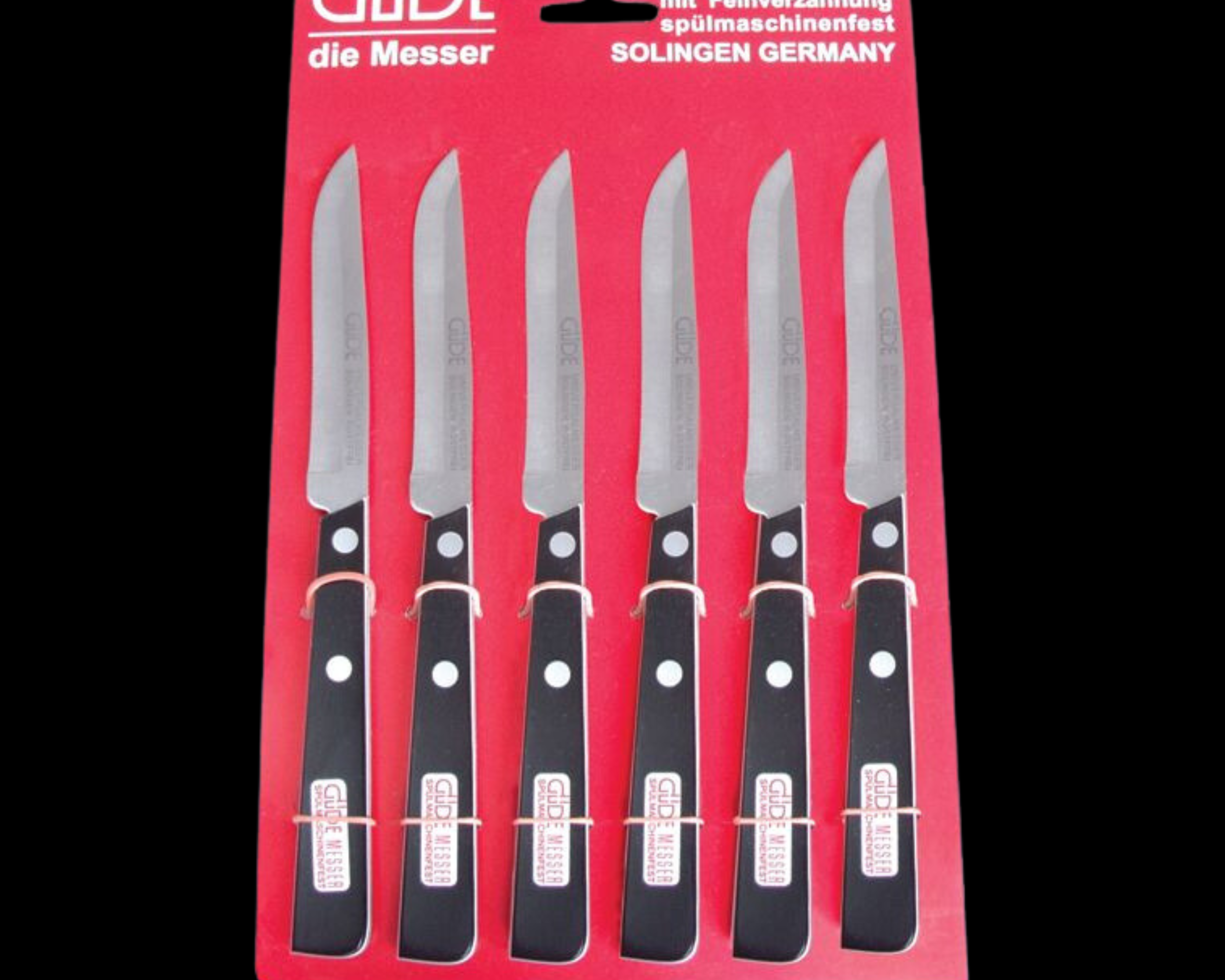 Gude Universal Knife Series 6pc set, Black / White Hostaform Handle and Serrated Blade - GuedeUSA