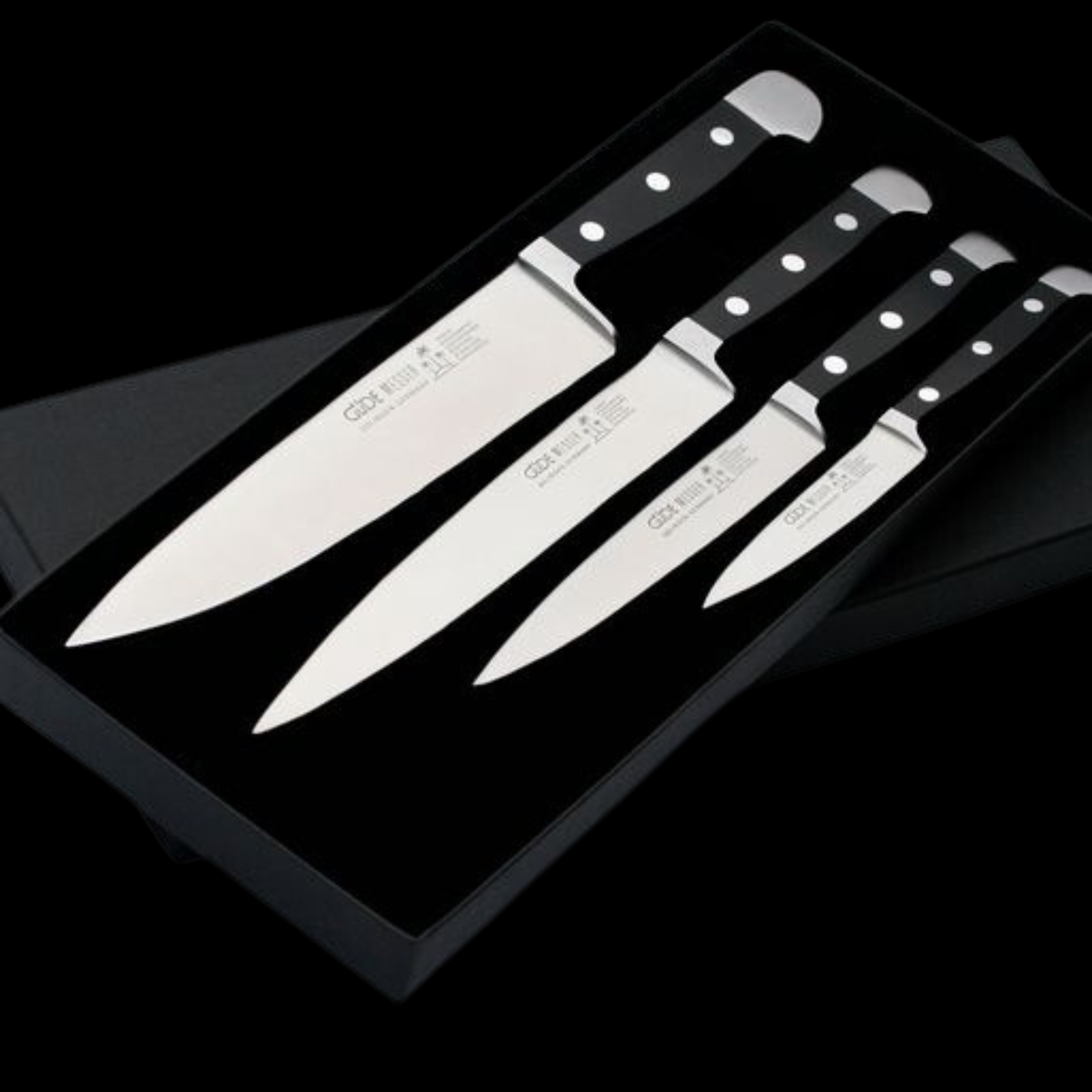 Güde Alpha Series 4-piece DeLuxe knife set with black Hostaform handles