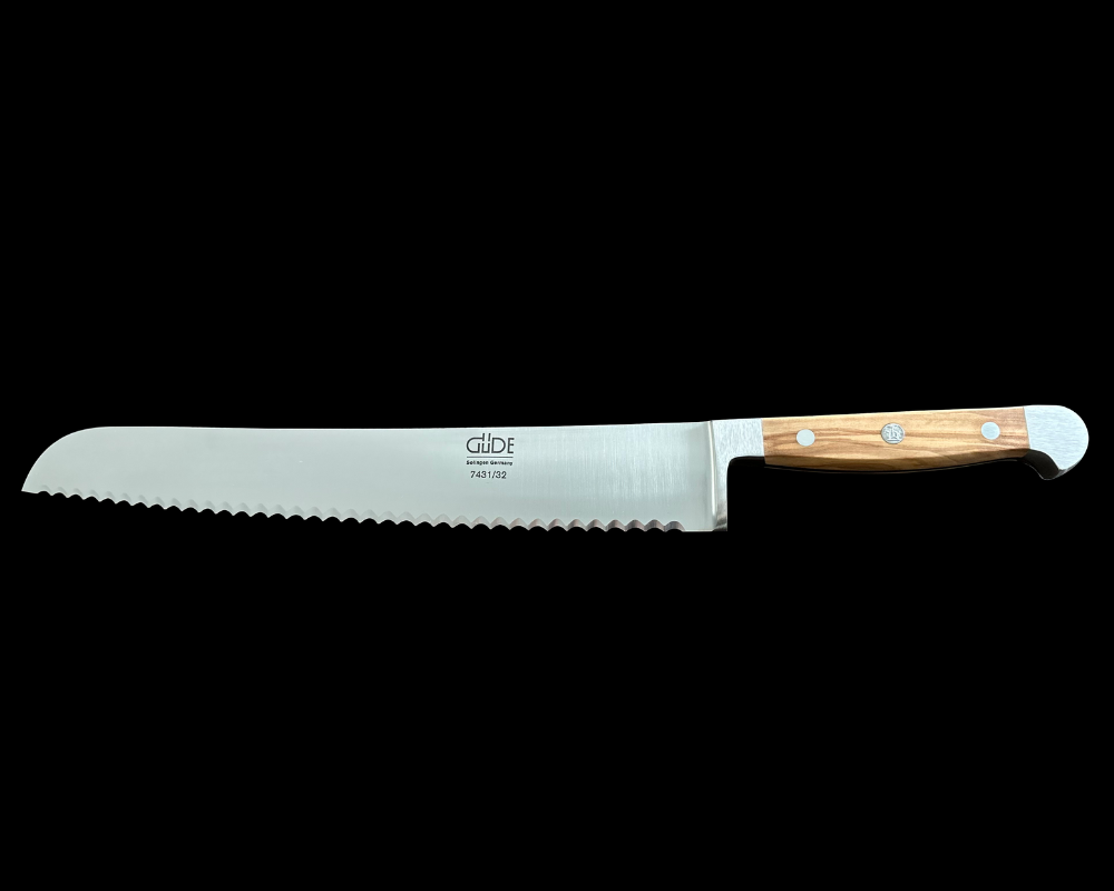 Franz Gude Series High Carbon Double Bolster Bread Knife 12", Italian Oak Wood Handle and Serrated Blade, Ambidextrous - GuedeUSA