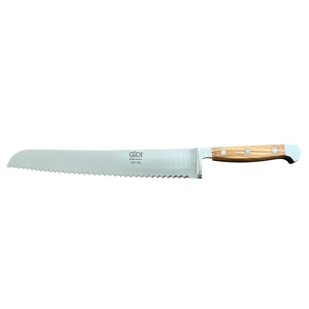 Gude Franz Güde Series High Carbon Double Bolster Bread Knife 12-in, Italian Oak Wood Handle and Serrated Blade, Ambidextrous - Gude Shop USA