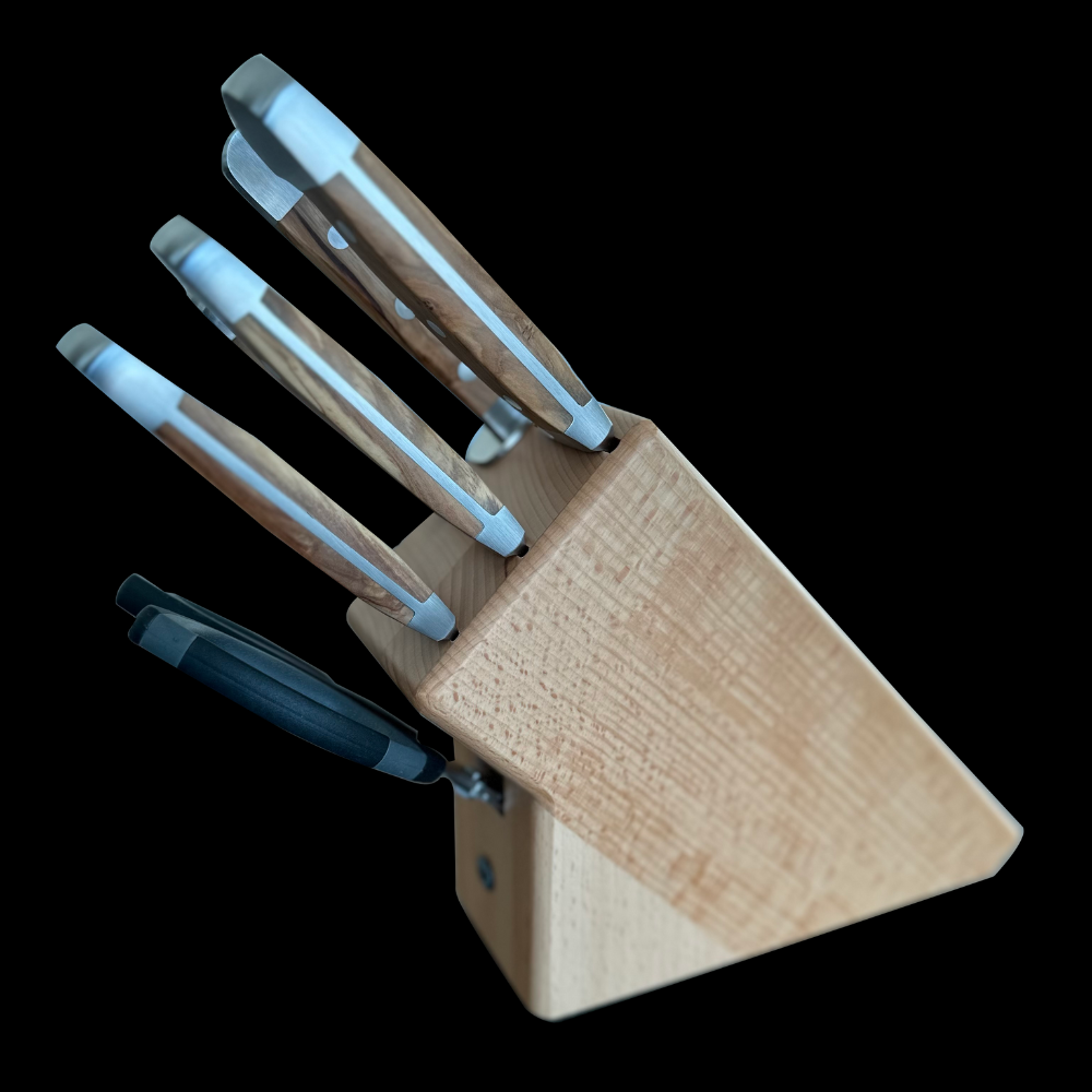 Güde Alpha Olive Series 8-piece knife block set for a complete kitchen line-up in one beechwood block