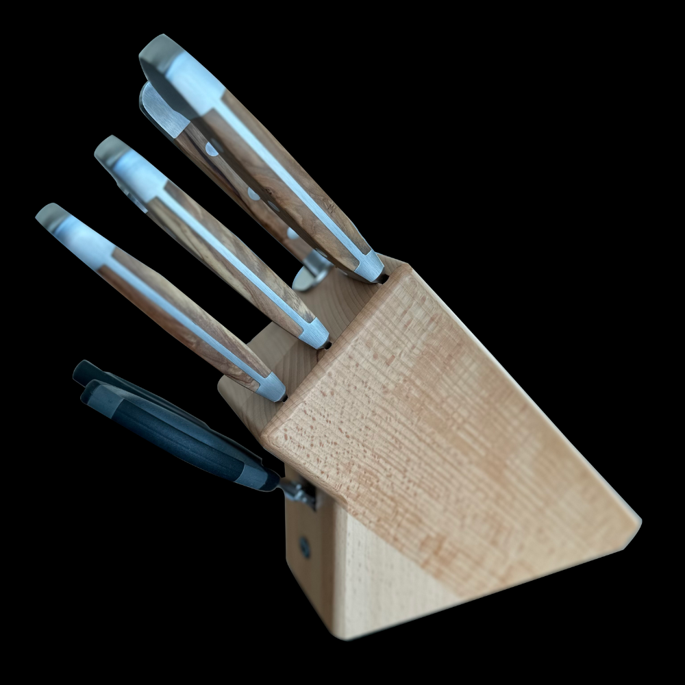 Gude 6-pc Knife Block, Alpha Olive Series, Beech Wood - GuedeUSA