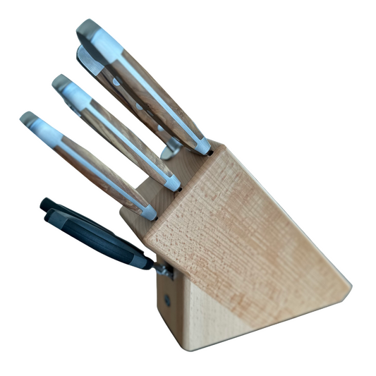 Gude Alpha Olive Series 8-Piece Knife Block Set, Olivewood Handle