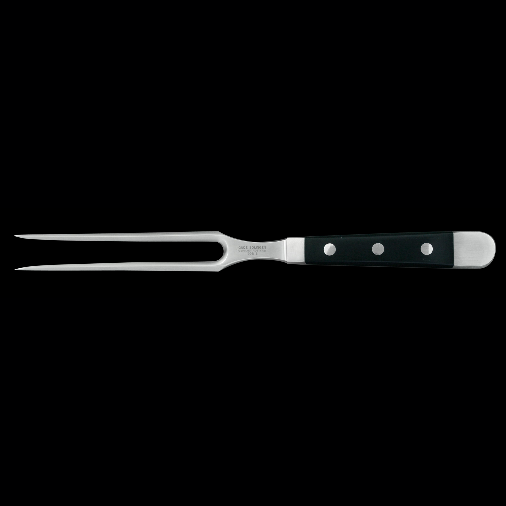 Gude Alpha Series Forged Double Bolster Meat Fork 6", Black Hostaform Handle - GuedeUSA