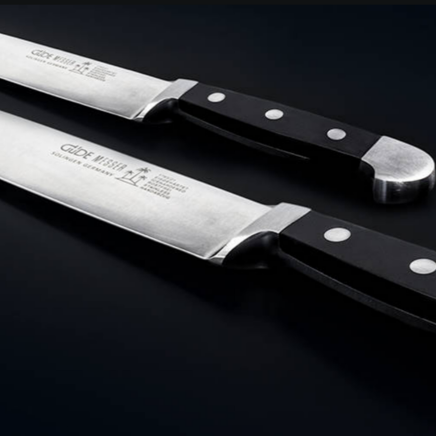 Gude Alpha Series Forged Double Bolster Paring Knife 4", Black Hostaform Handle - GuedeUSA