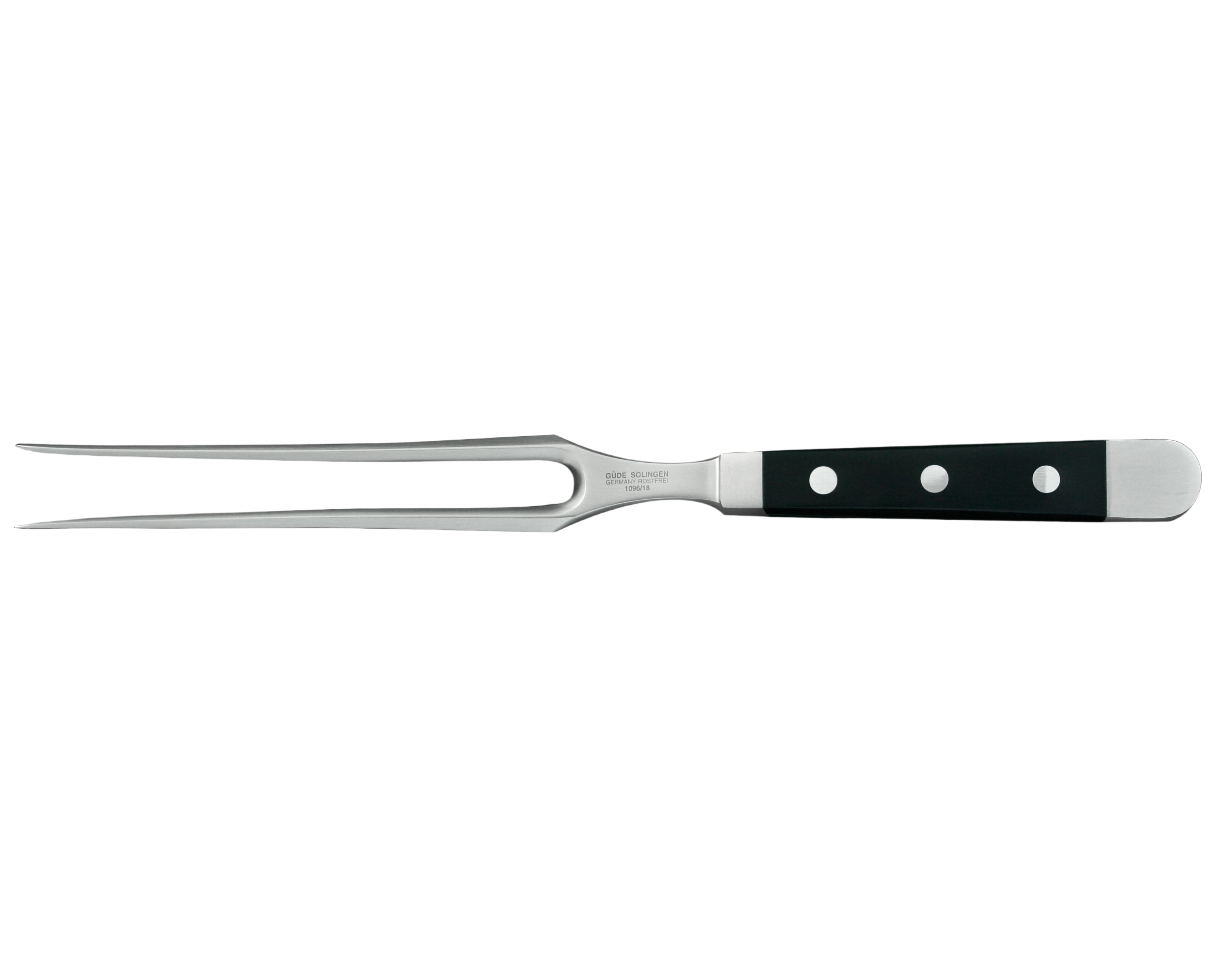 Güde Alpha Meat Fork 7-in with black Hostaform handle, hand-forged in Solingen, Germany
