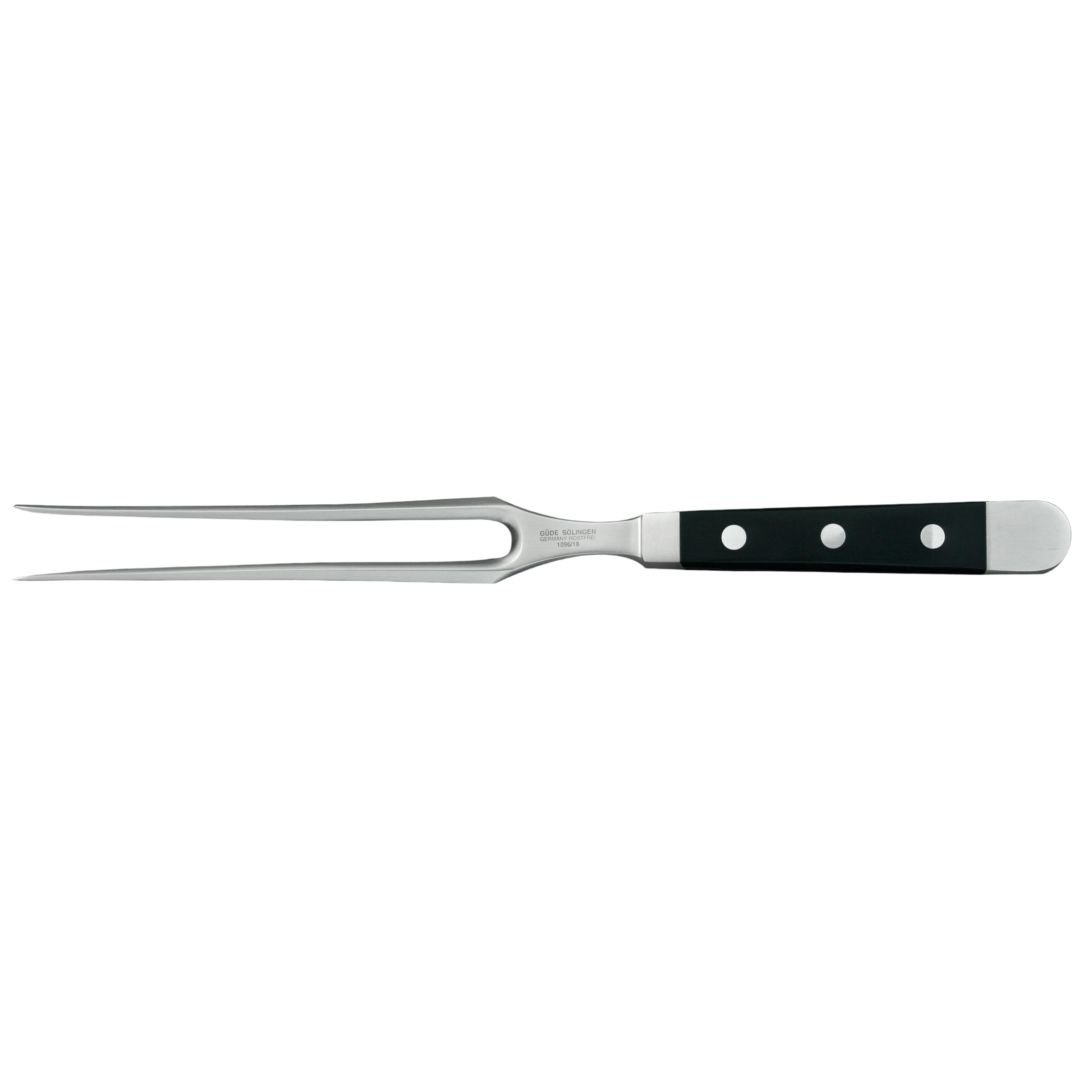 Güde Alpha Meat Fork 7-in with black Hostaform handle, hand-forged in Solingen, Germany