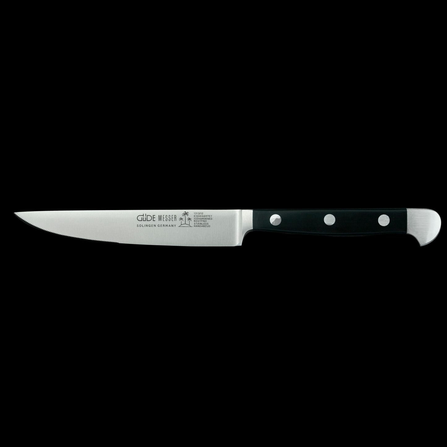 Gude Alpha Series 6pc Steak Knife Set, Black Hostaform Handle and Serrated Blade - GuedeUSA