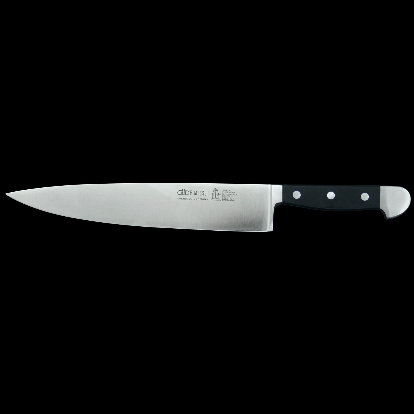 Gude Alpha Series Forged Double Bolster Chef's Knife 10", Black Hostaform Handle - GuedeUSA