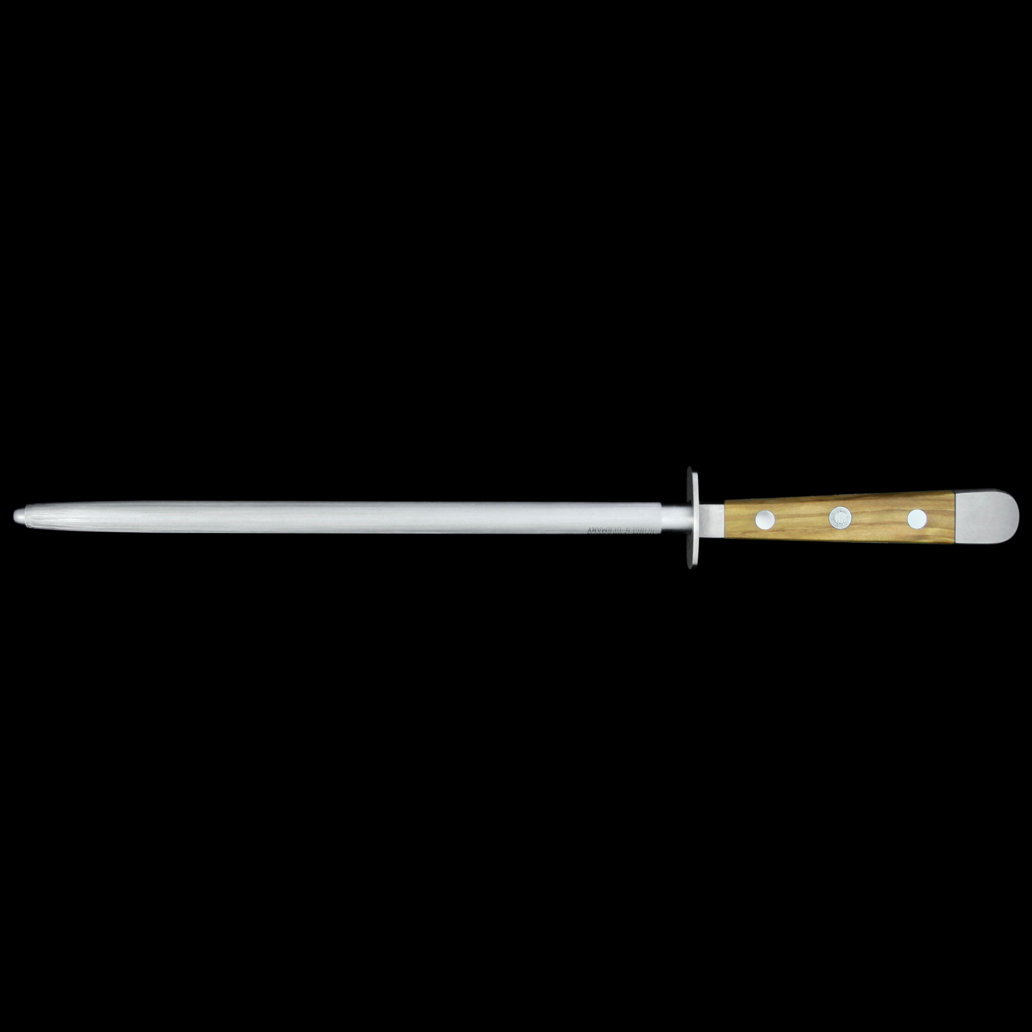 Güde Alpha Olive Series Sharpening Steel 10-inch, forged from a single bar of steel for a harder, thicker blade