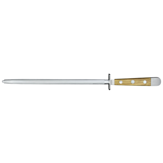 Gude Alpha Olive Series Forged Double Bolster Sharpening Steel 10-in, Olivewood Handle