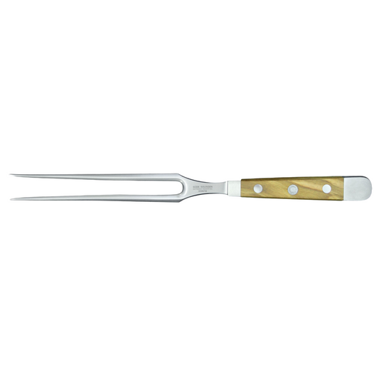 Gude Alpha Olive Series Forged Double Bolster Meat Fork 7-in, Olivewood Handle