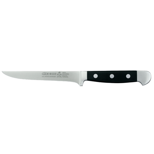 Gude Alpha Series Forged Double Bolster Boning Knife 5-in, Black Hostaform Handle