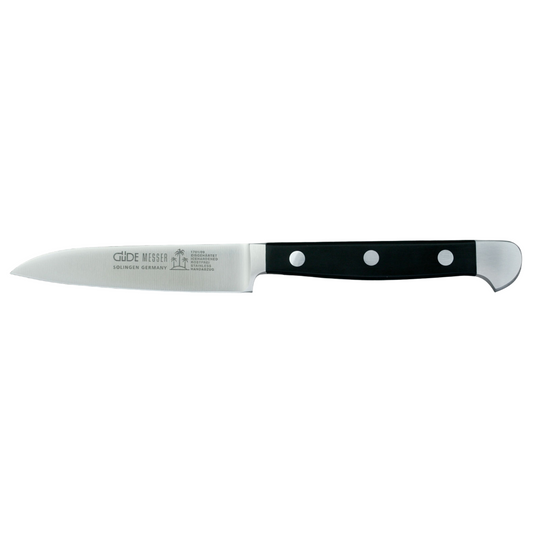 Gude Alpha Series Forged Double Bolster Paring Knife 3-in, Black Hostaform Handle