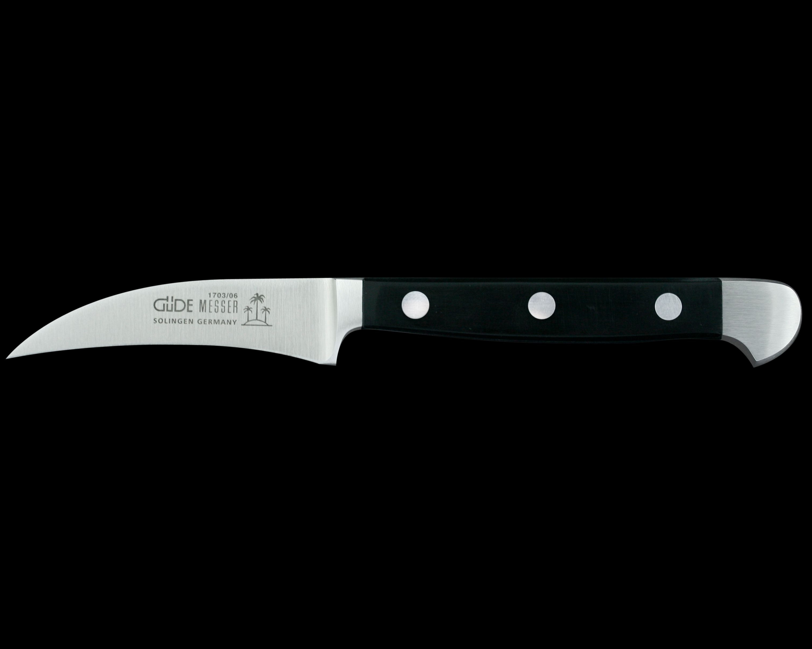 Güde Alpha Series 2-inch bird's beak knife with black Hostaform handle