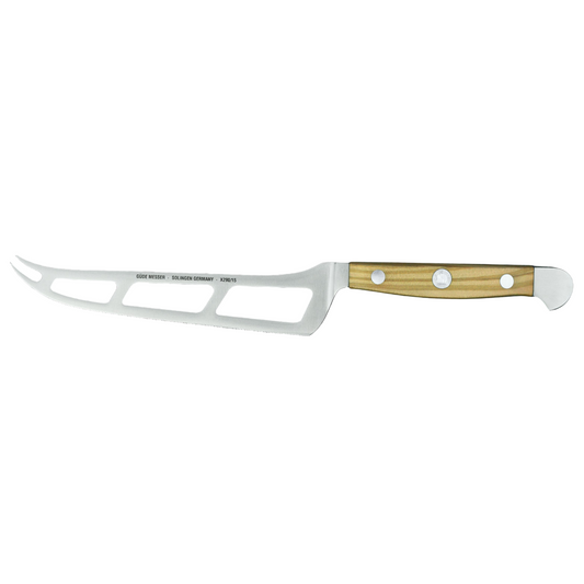 Gude Alpha Olive Series Forged Double Bolster Cheese Knife 6-in, Olivewood Handle