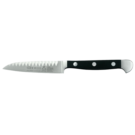 Gude Alpha Series Forged Double Bolster Decorating Knife 3-in, Black Hostaform Handle