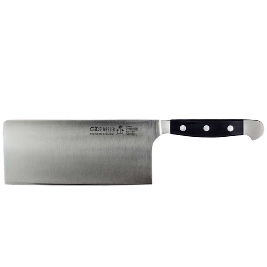 Gude Alpha Series Forged Double Bolster Cleaver 7-in / 14.1-oz, Black Hostaform Handle