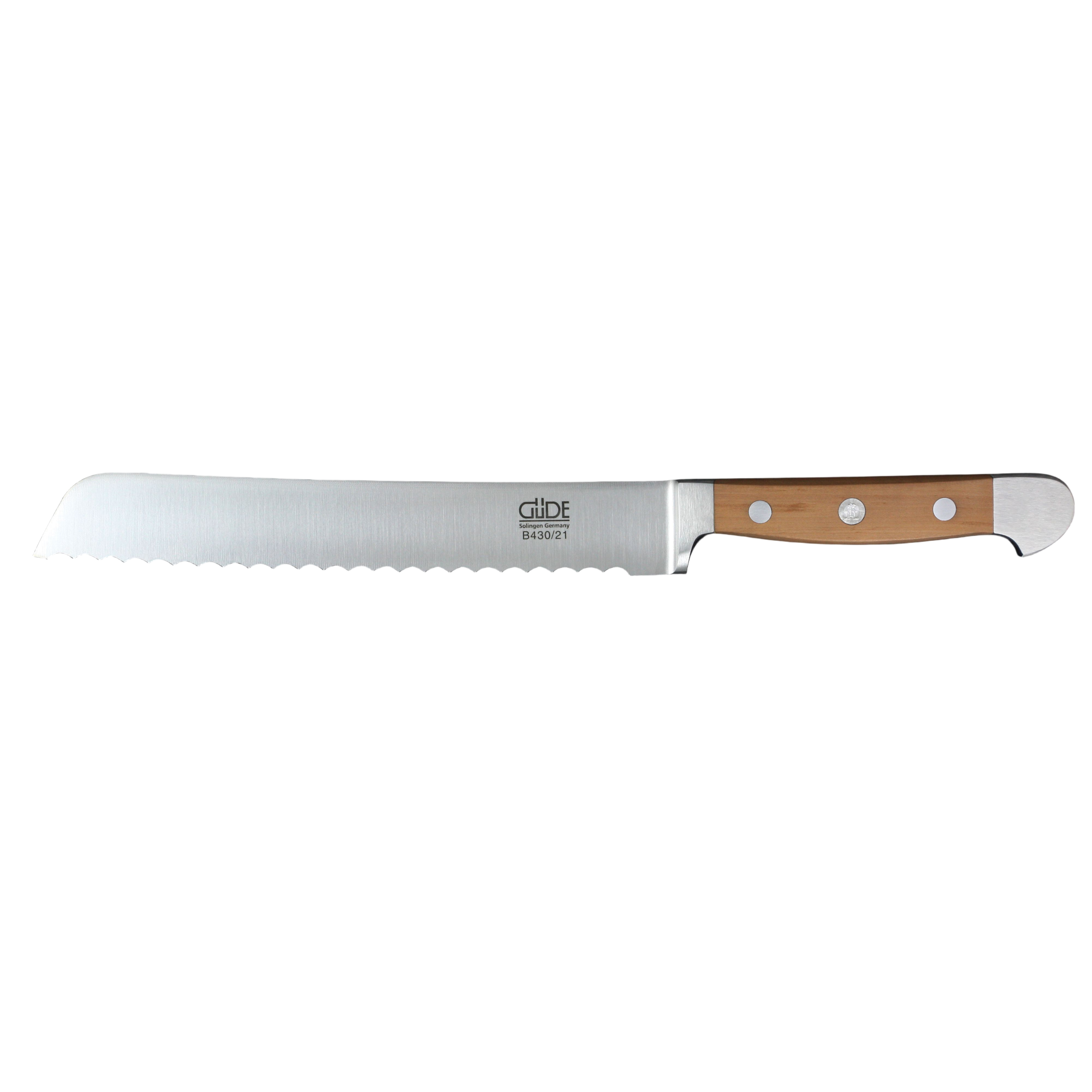 Gude Alpha Pear Series Forged Double Bolster Serrated Bread Knife 8-in, Luxury Pear Wood Handle - Gude Shop USA