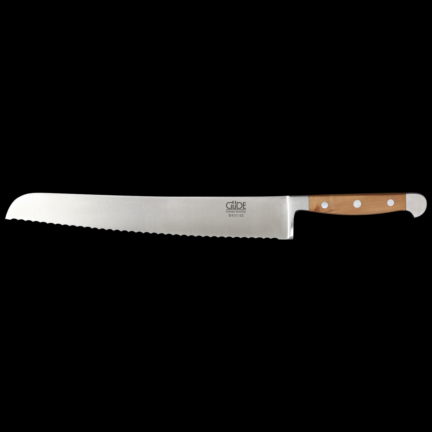 Gude Alpha Birne Series Forged Double Bolster Bread Knife 12", Pearwood Handle and Serrated Blade - GuedeUSA