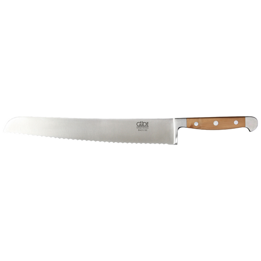 Gude Alpha Pear Series Forged Double Bolster Serrated Bread Knife 12-in, Luxury Pear Wood Handle