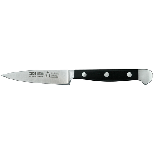 Gude Alpha Series Forged Double Bolster Paring Knife 3-in, Black Hostaform Handle