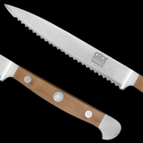 Gude Alpha Pear Series Forged Double Bolster Tomato Knife 5", Pearwood Handle and Serrated Blade - GuedeUSA