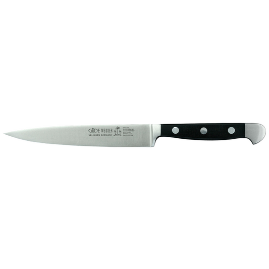 Gude Alpha Series Forged Double Bolster Carving Knife 6-in, Black Hostaform Handle