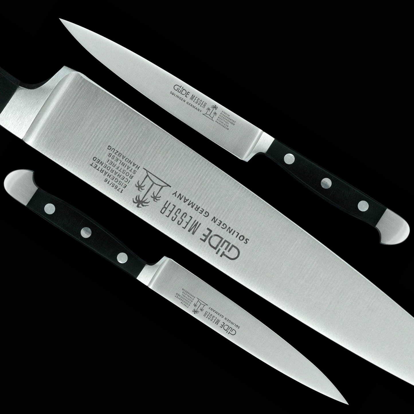 Gude Alpha Series Forged Double Bolster Slicing Knife 6", Black Hostaform Handle - GuedeUSA