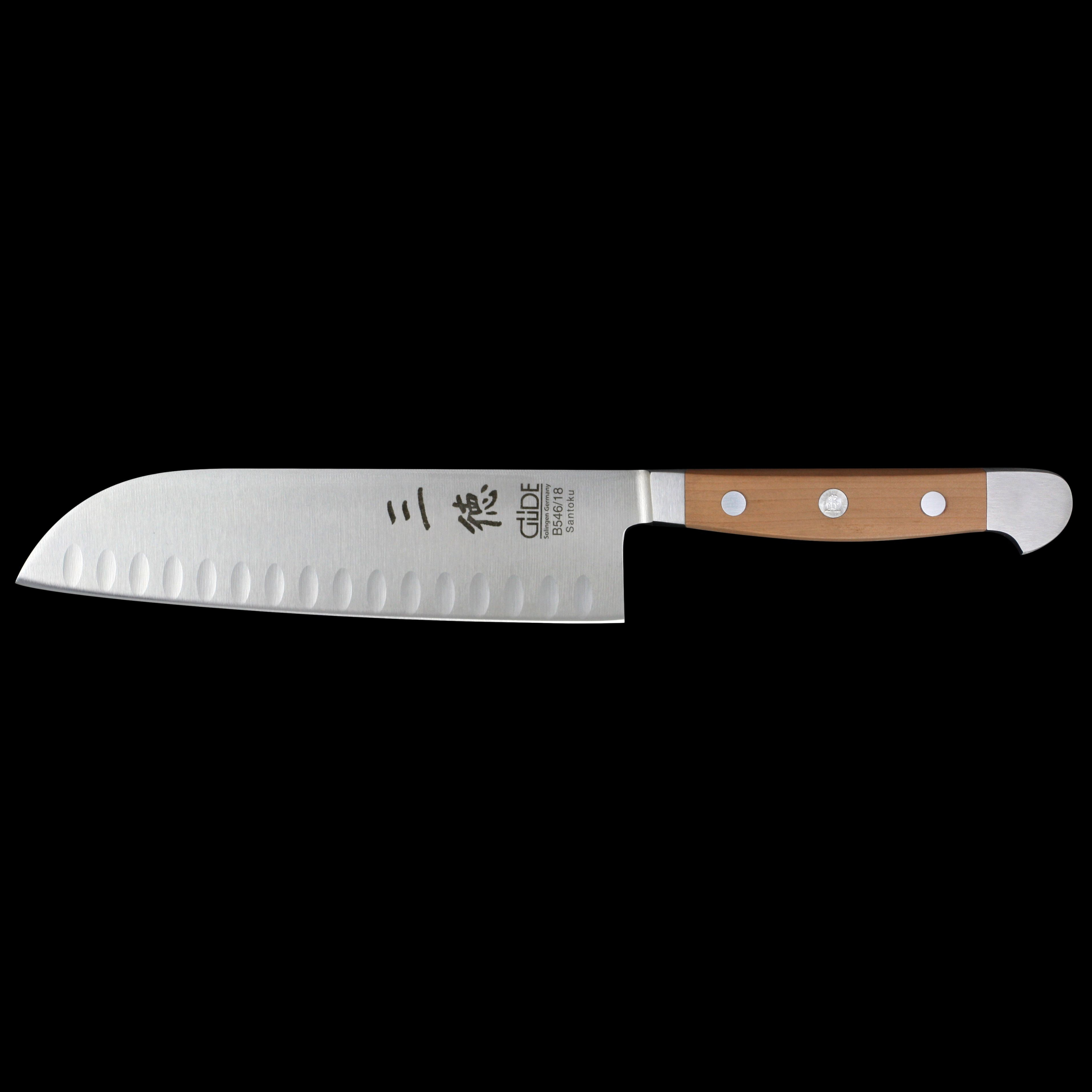 Gude Alpha Pear Series Forged Double Bolster Santoku Knife 7", Pearwood Handle and Granton Edge - GuedeUSA
