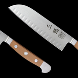 Gude Alpha Pear Series Forged Double Bolster Santoku Knife 7", Pearwood Handle and Granton Edge - GuedeUSA