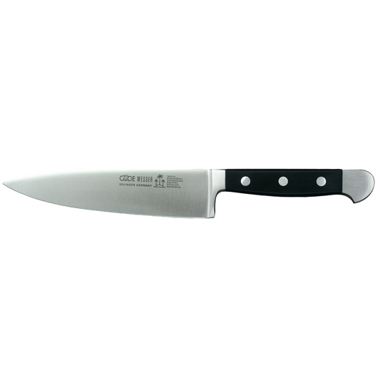 Gude Alpha Series Forged Double Bolster Chef's Knife 6-in, Black Hostaform Handle