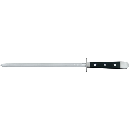 Gude Alpha Series Forged Double Bolster Sharpening Steel 10-in, Hostaform Black Handle
