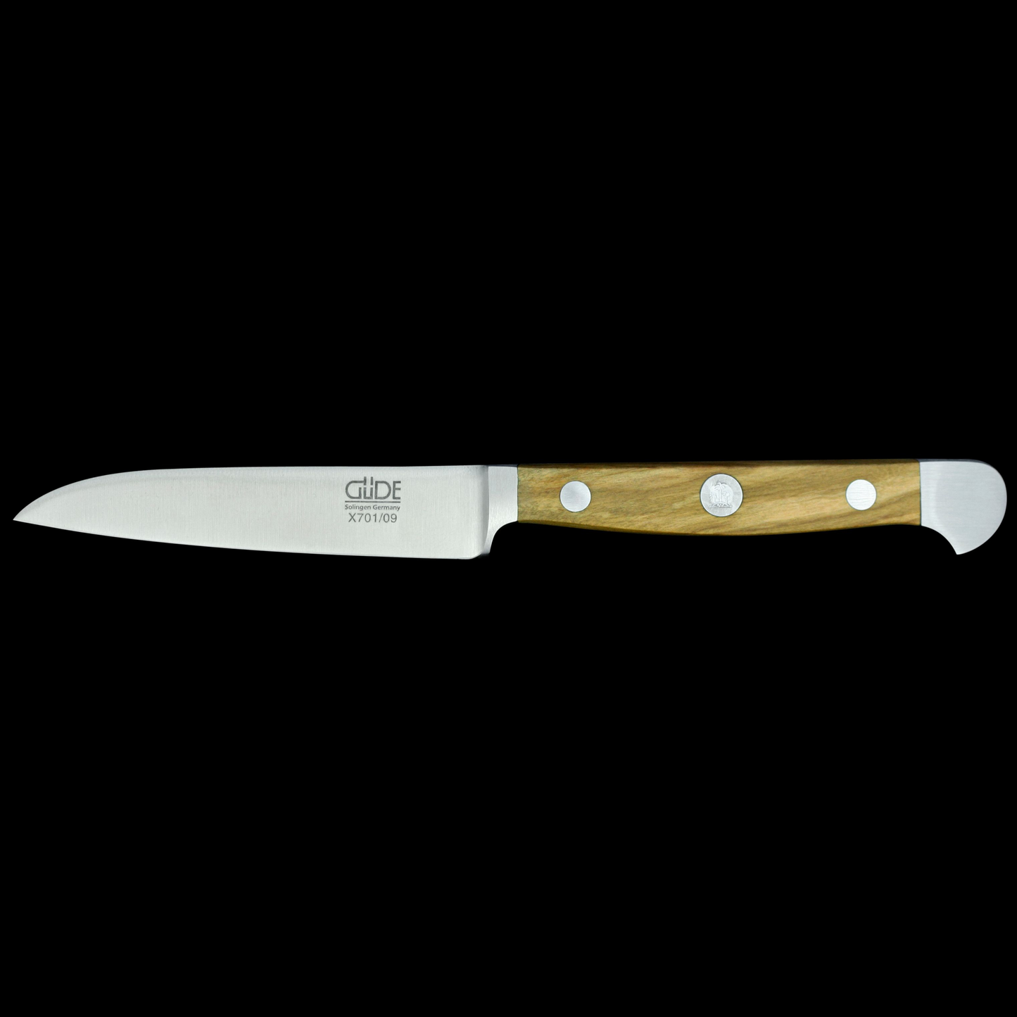 Gude Alpha Olive Series Forged Double Bolster Utility Knife 3", Olivewood Handle - GuedeUSA