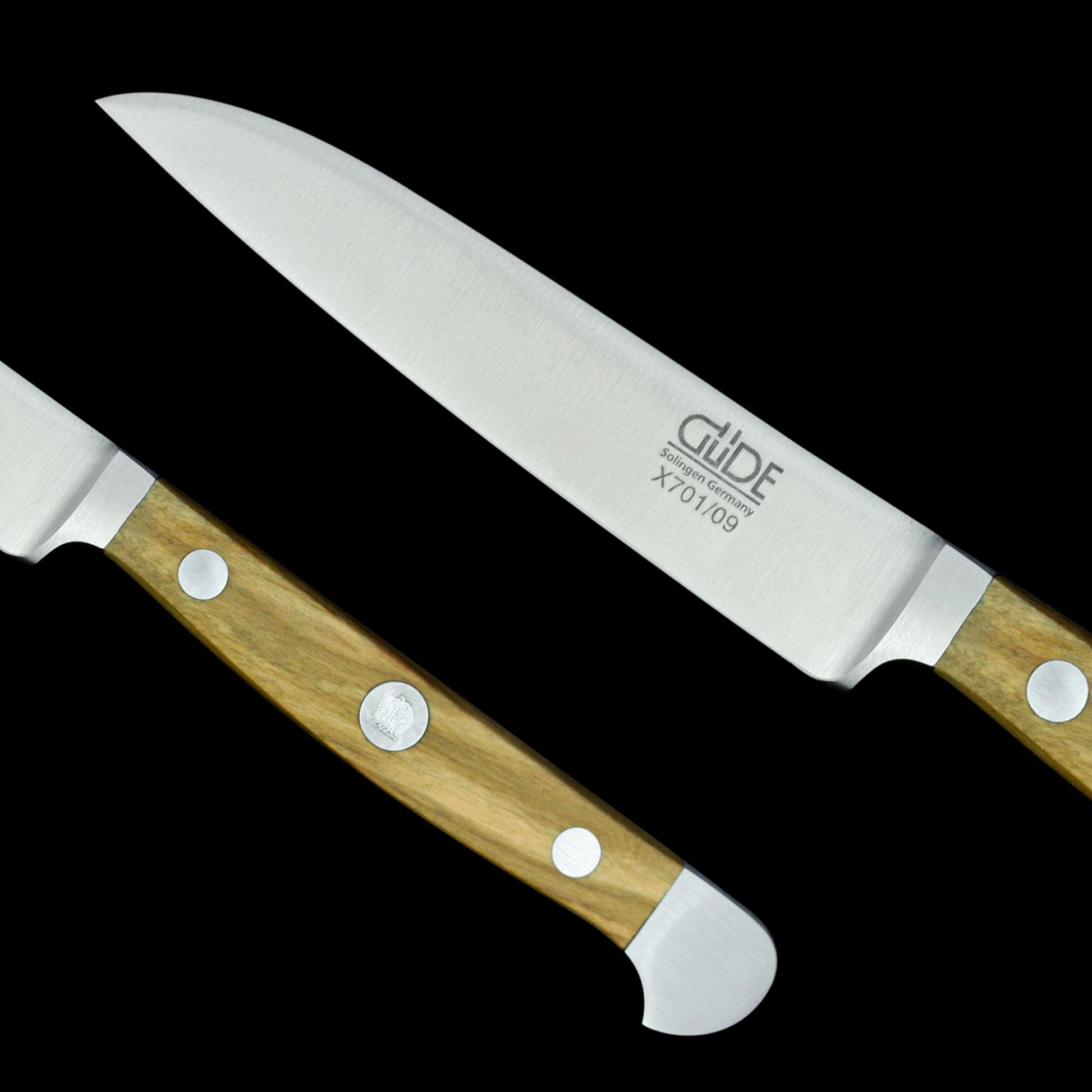Gude Alpha Olive Series Forged Double Bolster Utility Knife 3", Olivewood Handle - GuedeUSA