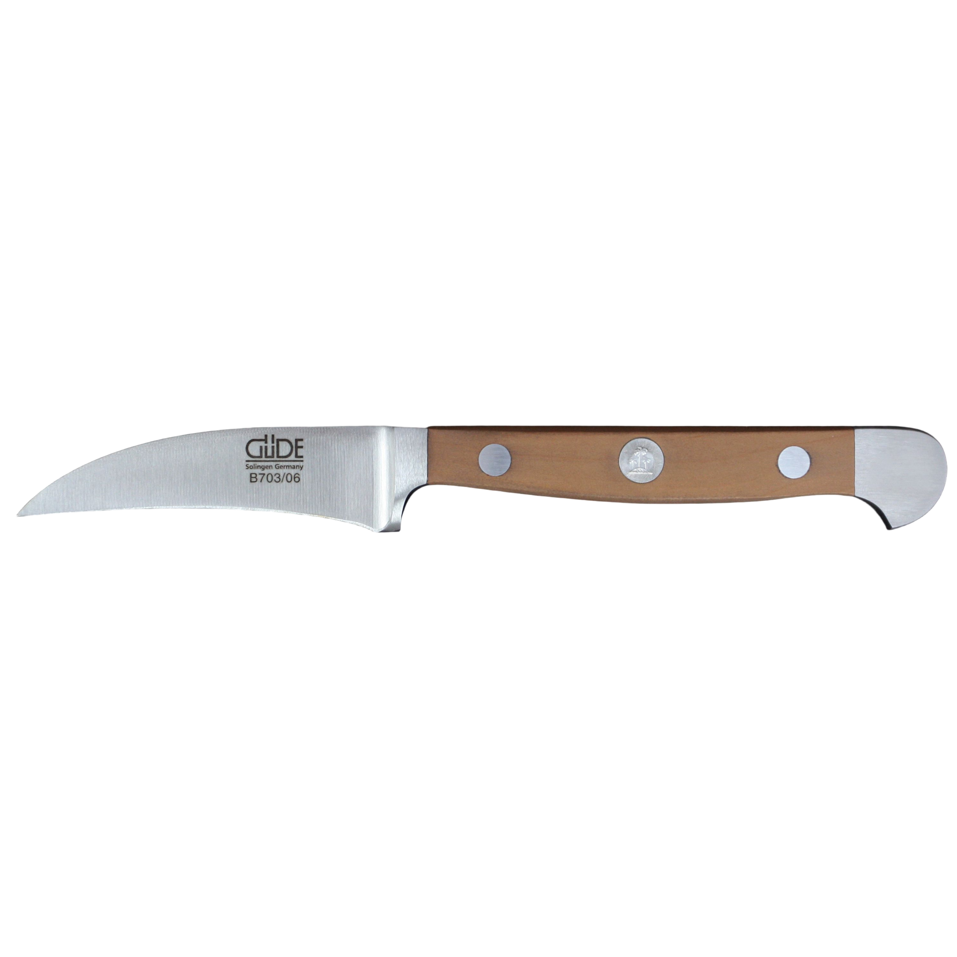 Gude Alpha Pear Series Forged Double Bolster Bird's Beak Knife 2-in, Luxury Pear Wood Handle - Gude Shop USA