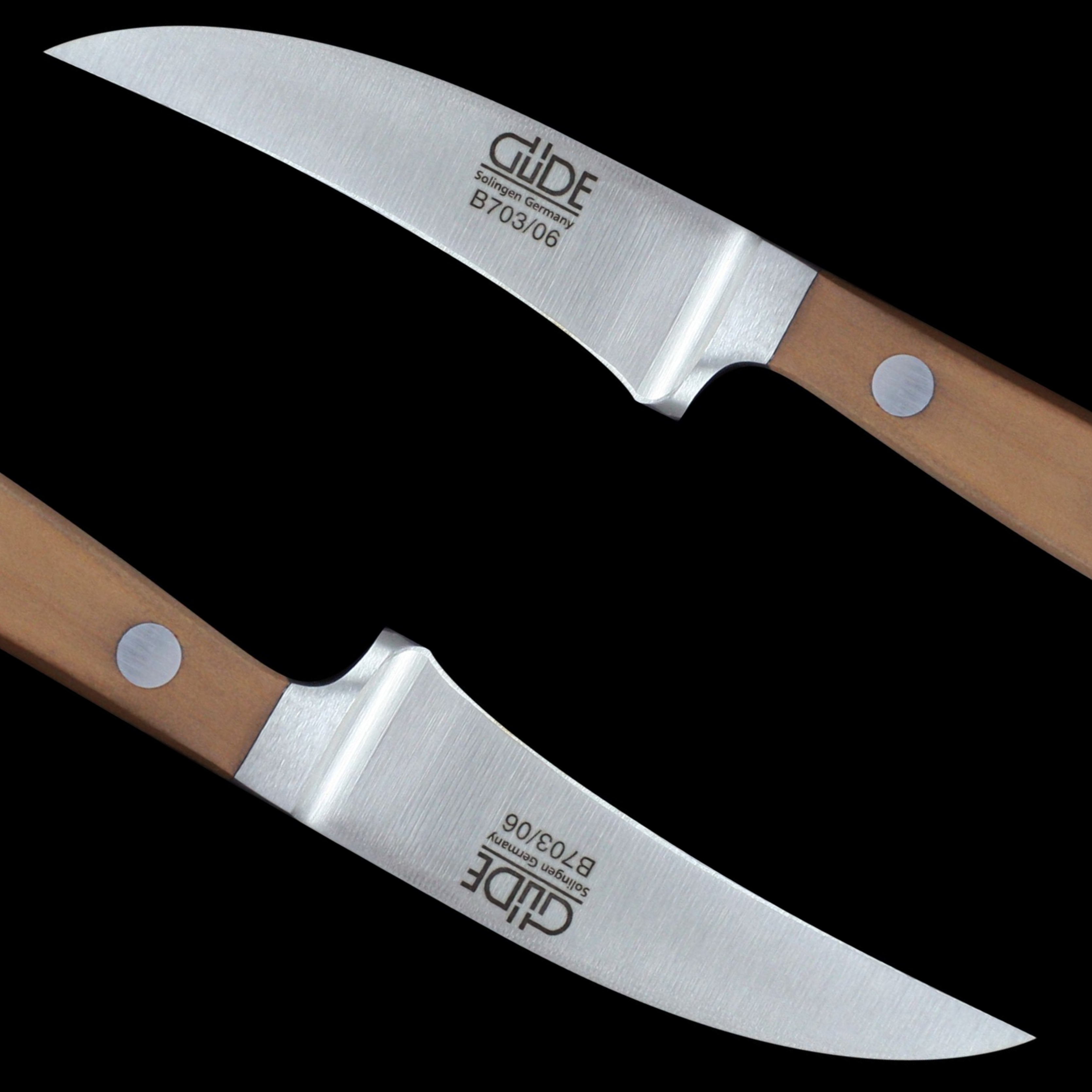 Gude Alpha Pear Series Forged Double Bolster Bird's Beak Knife 2", Pearwood Handle - GuedeUSA