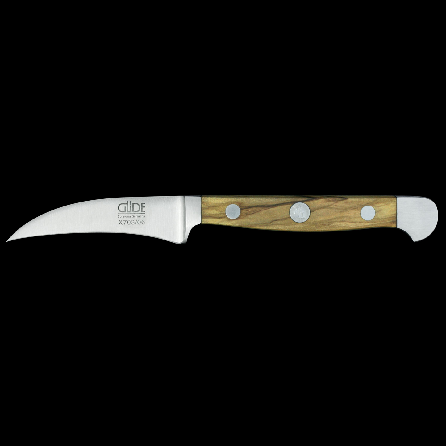 Gude Alpha Olive Series Forged Double Bolster Bird's Beak Knife 2", Olivewood Handle - GuedeUSA