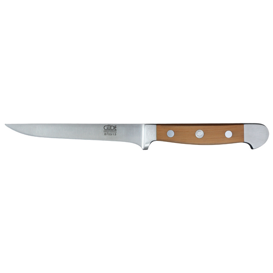 Gude Alpha Pear Series Forged Double Bolster Flexible Boning Knife 5-in, Luxury Pear Wood Handle