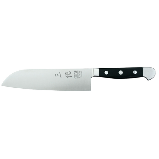 Gude Alpha Series Forged Double Bolster Santoku Knife 7-in, Black Hostaform Handle