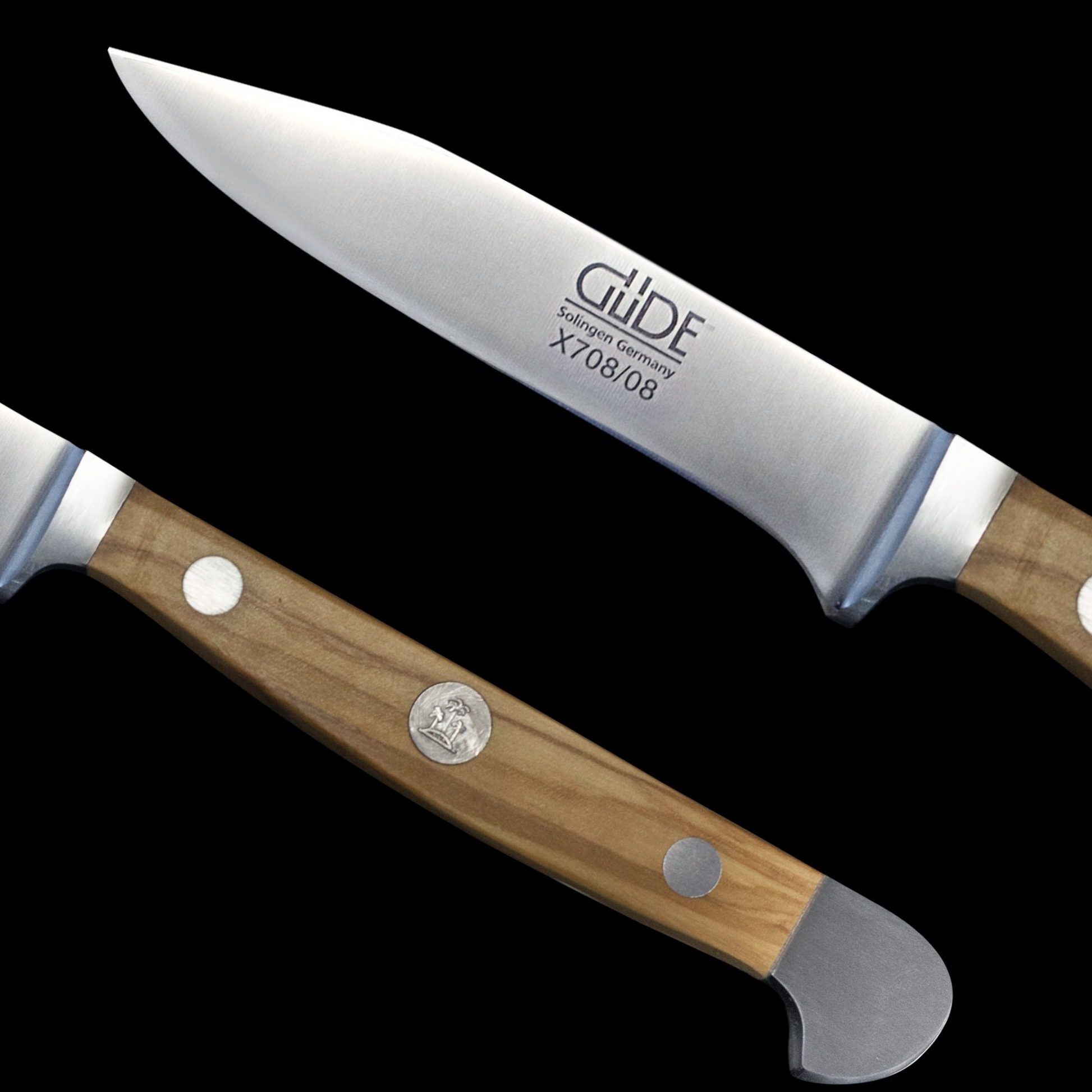 Gude Alpha Olive Series Forged Double Bolster Utility Knife 3", Olivewood Handle and Sharp Point - GuedeUSA