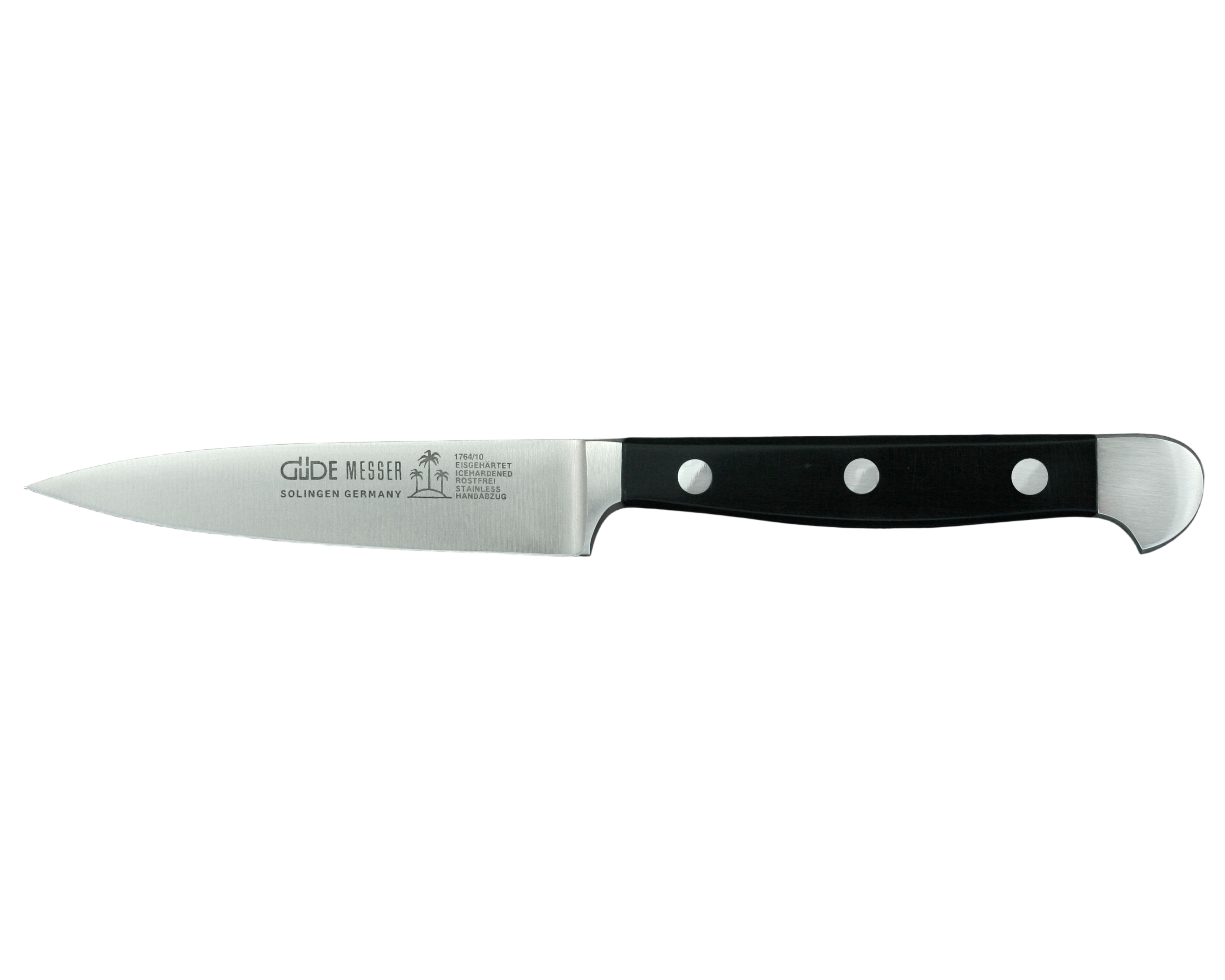 Güde Alpha Straight Paring Knife 4-in, model 1764/10, with dishwasher-safe black Hostaform handle