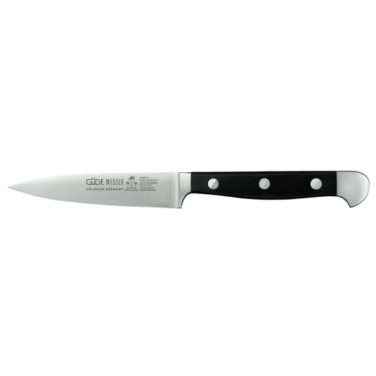 Gude Alpha Series Forged Double Bolster Paring Knife 4-in, Black Hostaform Handle